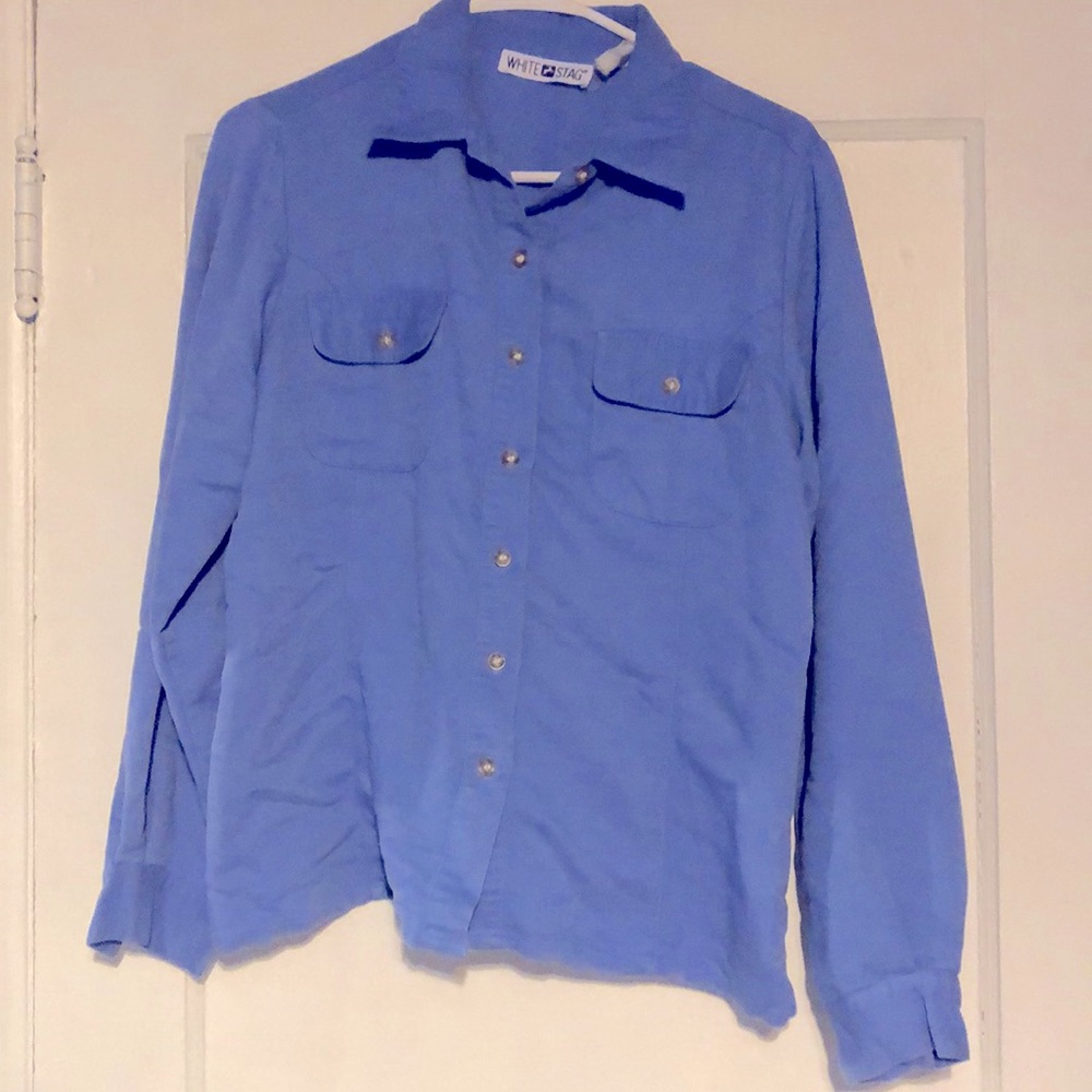 Blue button up (color looks more accurate with this filter)